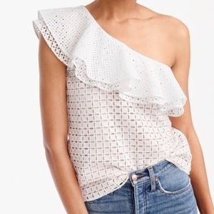 J. Crew One-shoulder Ruffle Top in Eyelet